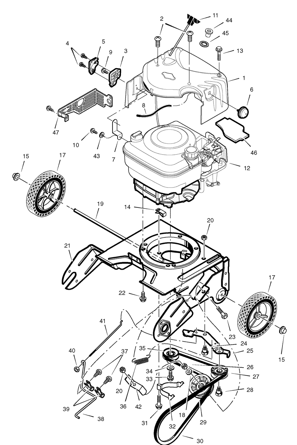 Drive Components Diagram and Parts List for 6210701X54NB  Briggs and Stratton Snow Blower